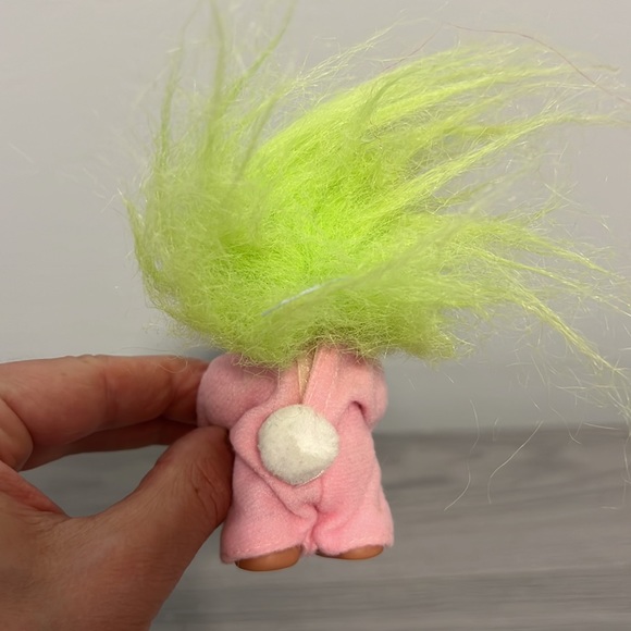 Vintage Dam Troll with Green Hair, Pink Pajamas, and a Bunny Tail - Picture 4 of 7